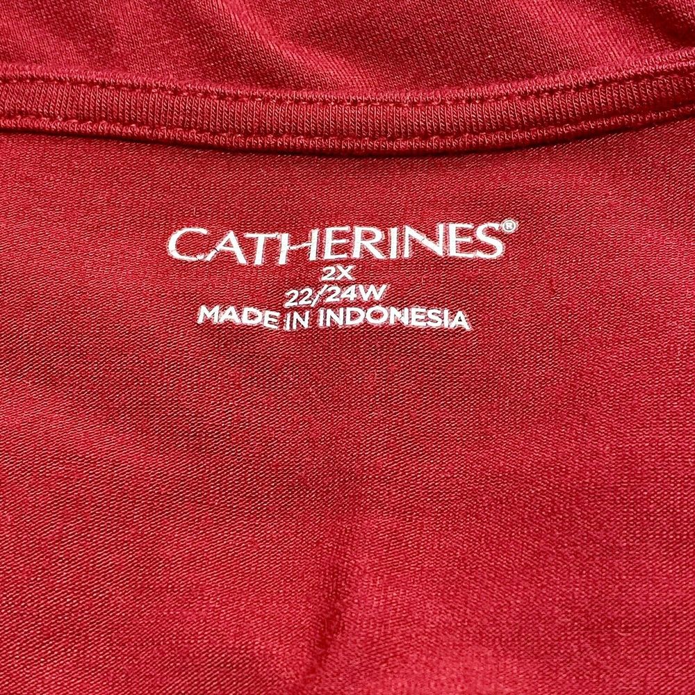 Catherines Women’s 2X Red Sequin Drape Neck Layered Look Stretch 3/4 Sleeve Top - Picture 6 of 8